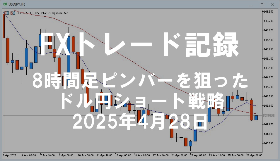 「FXトレード記録｜8時間足ピンバーを狙ったドル円ショート戦略 2025年4月28日」と書かれたチャートをベースにしたカバー画像